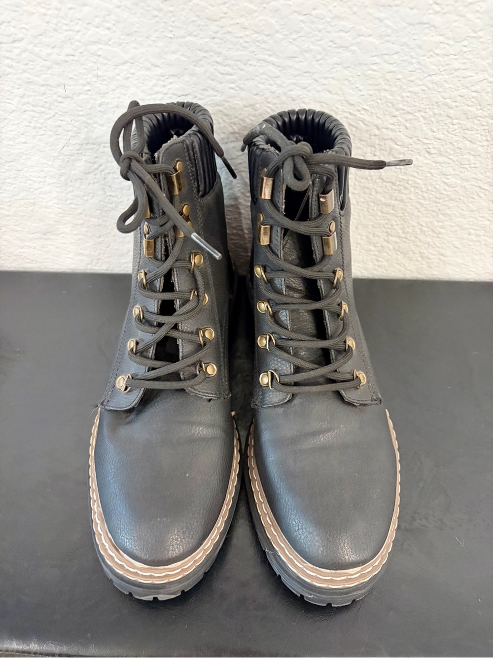 Nautica Men's Black Lace-Up Boots with Gold Hardware Accents